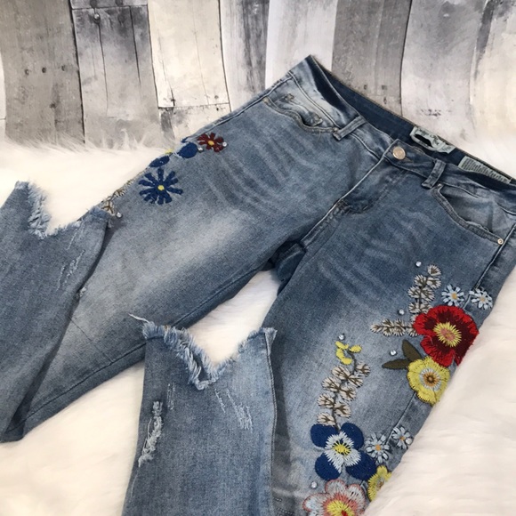 indigo rein embroidered jeans